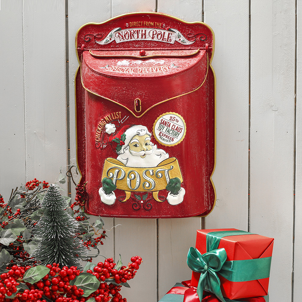 

Outdoor Santa Mailbox Post Farmhouse Post Decoration Crafts New Year Gift Christmas Mailboxes Letter Box Metal Wall Mounted Post