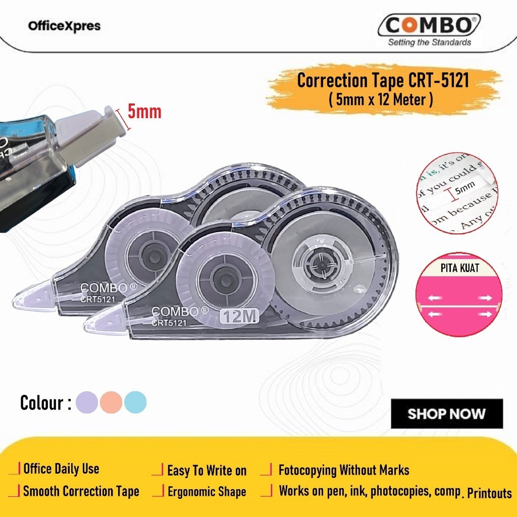 

Correction Tape 12 Meter / Stipo Tipex Kertas / Pita Koreksi CRT-5121 / Pen Correction / Pita Koreksi / Tipex Pita