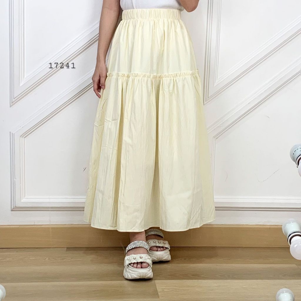 17241 ROK PANJANG KATUN POLOS RUMPLE LINE A PREMIUM WANITA PINGGANG FULL KARET KELILING BASIC BAWAHA