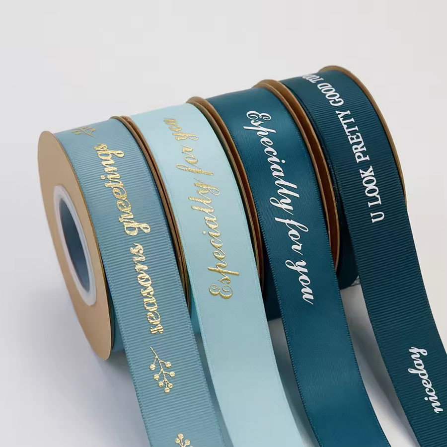 

10mm-32mm Custom Logo Hot Stamping Foil Printed Satin Polyester Ribbon for Gift Wrapping and Packaging 100 yard/lot