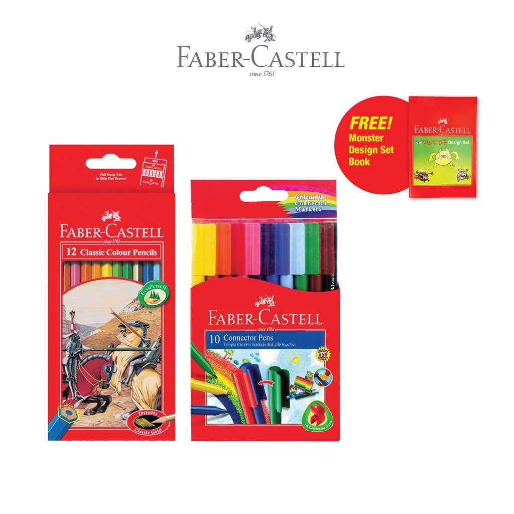 

Faber-Castell Pensil Warna set 12 & Spidol Warna Marker Connector Pen 10 Free Buku Mewarnai