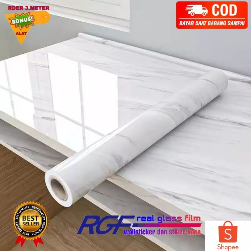 STIKER MARMER MARBLE GLOSY TEBAL MEJA KAYU KACA ANTI AIR MINYAK DAN TAHAN PANAS STIKER DINDING LANTA