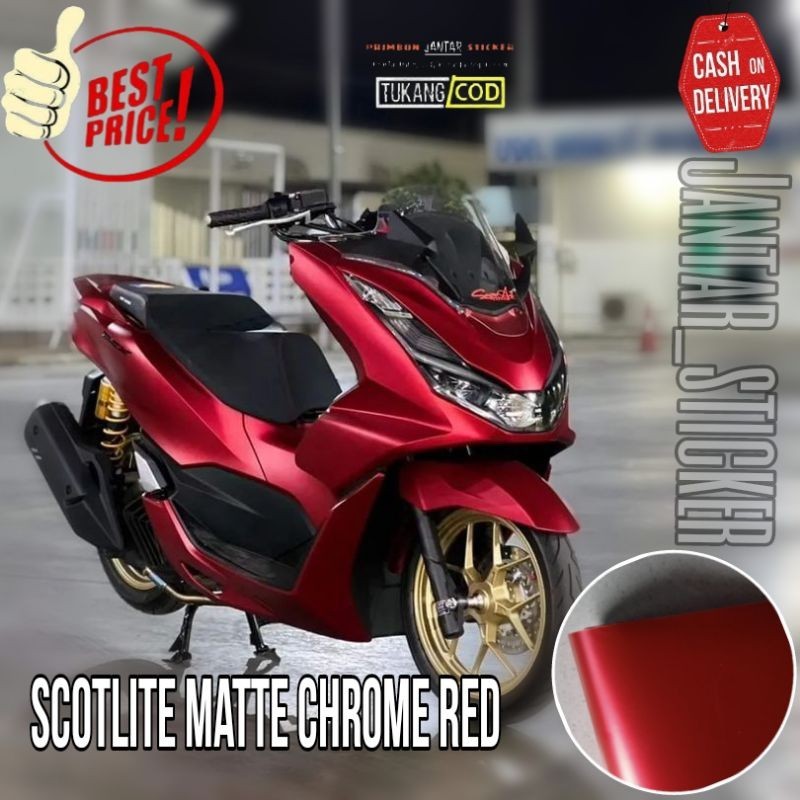 Sticker Scotlite Merah Metalik Doff Lebar 50 cm Stiker Skotlet Motor Merah Satin Stiker Skotlet Mobi