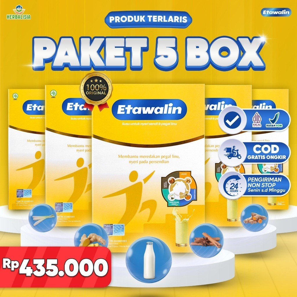 

Etawalin 5 Box - Susu Etawa Premium Cegah Pengapuran Tulang, Nyeri Sendi dan Rematik 100% Original