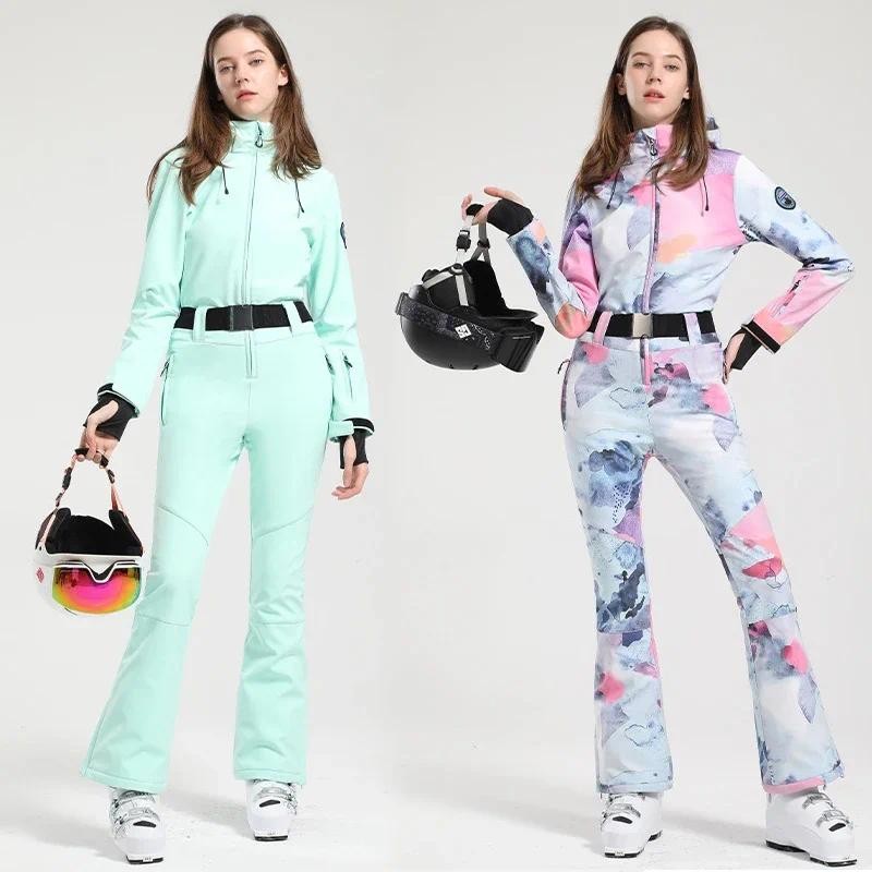 

2025 One-Piece Jumpsuit Ski Suit Women Slim Outdoor Snowboard Jacket Overalls WarmSki Set Winter Clothing Windproof Waterproof