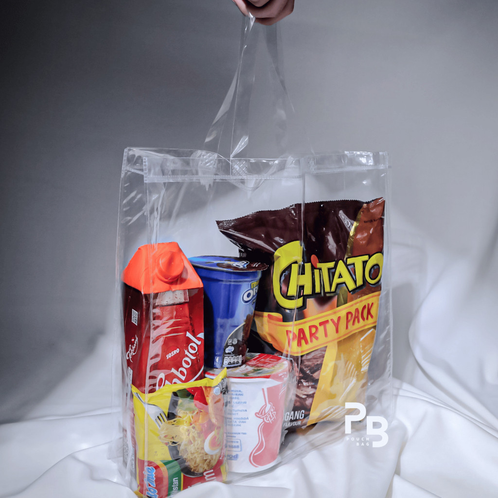 0.10 SIZE(XL) TAS KANTONG TOTE BAG PLASTIK MIKA PVC TEBAL BENING SUPER TRANSPARANT MURAH ULANG TAHUN