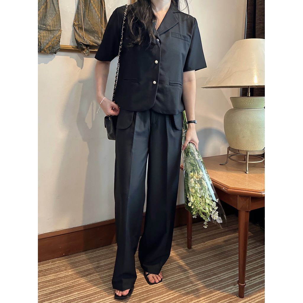 YE-RIN Migi Wide Leg Slacks / Celana Panjang Tailor Wanita Korean Style (2 Colors)