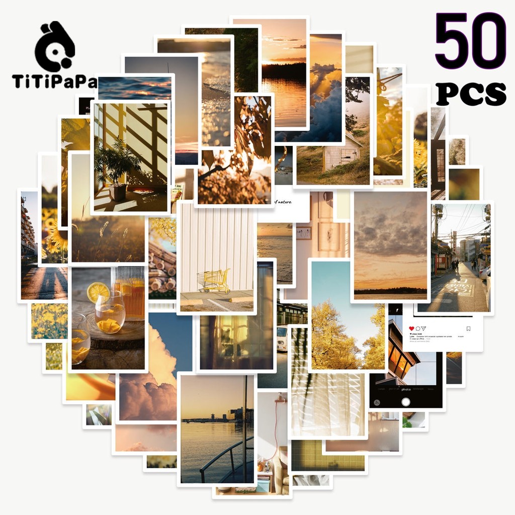 

50Stiker Perekat Matahari Terbenam Musim Gugur Untuk Dekorasi Notebook Sepeda Skateboard Seluler DIY