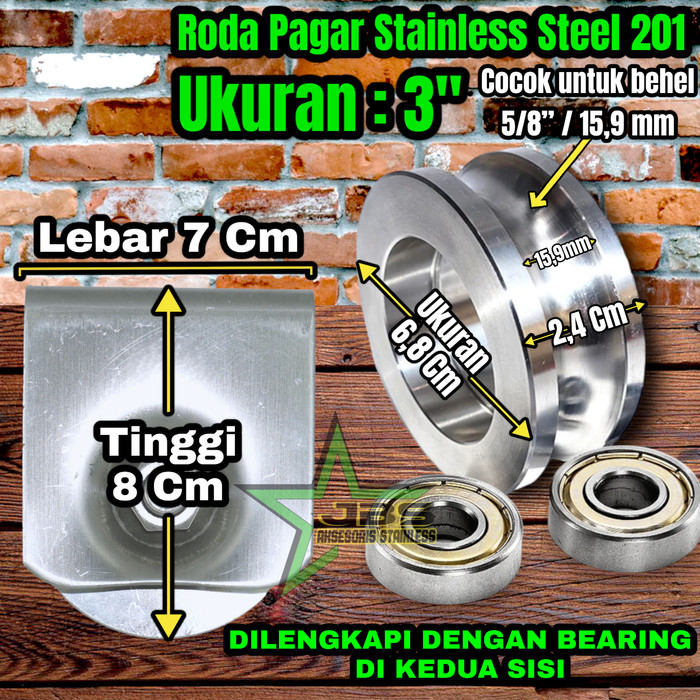Roda pintu pagar stainless 3" inch