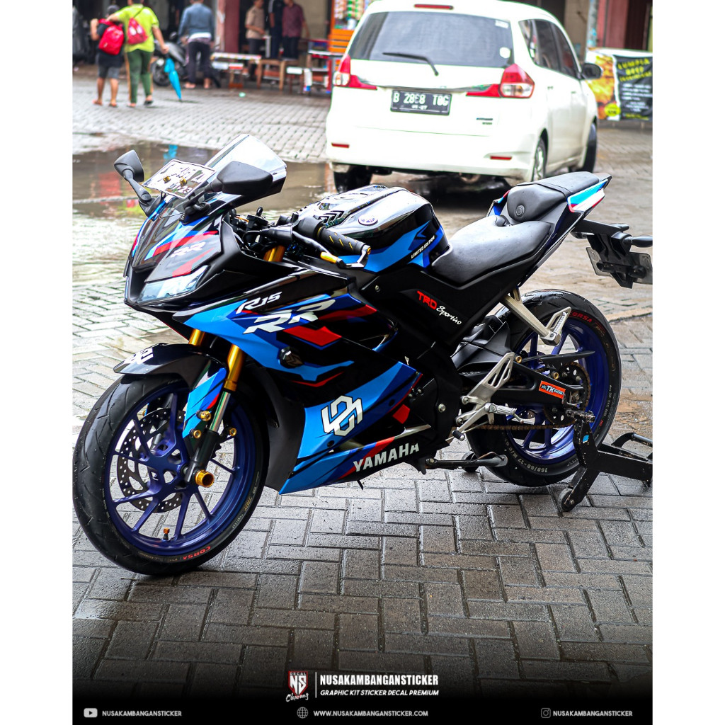 DECAL STICKER R15 V3 HITAM GRAFIS BIRU MERAH FULL BODY