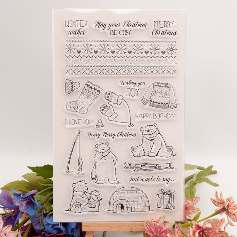 

Winter Bear Transparent Clear Silicone Stamp Seal Cutting DIY Scrapbooking Rubber Coloring Embossing Diary Decoration Reusable