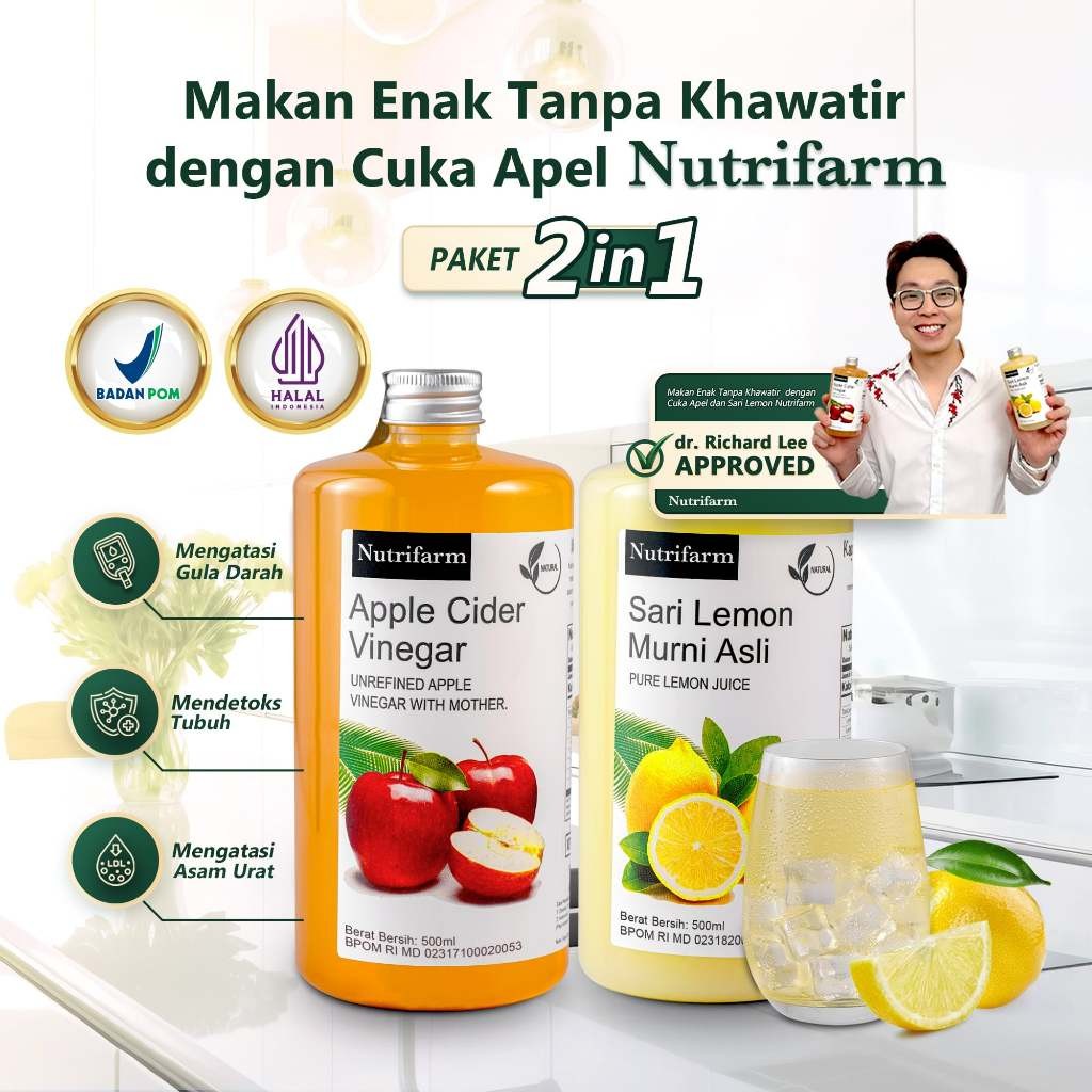 

CUKA APEL SARI LEMON PAKET 2 IN 1 ORIGINAL ORGANIK 500ML / APPLE CIDER VINEGAR / CUKA SARI APEL / BRAGG NUTRIFARM DEHEALTH SUPPLIES DARIBUMI BEORGANIK Organik Mart