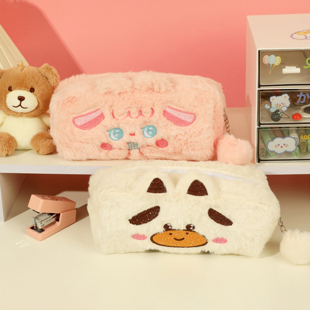 

Fashion Cartoon Pencil Case Stationery Storage Bag Plush Pencil Cases Girl Gift Plush Stationery Bag School Supplies