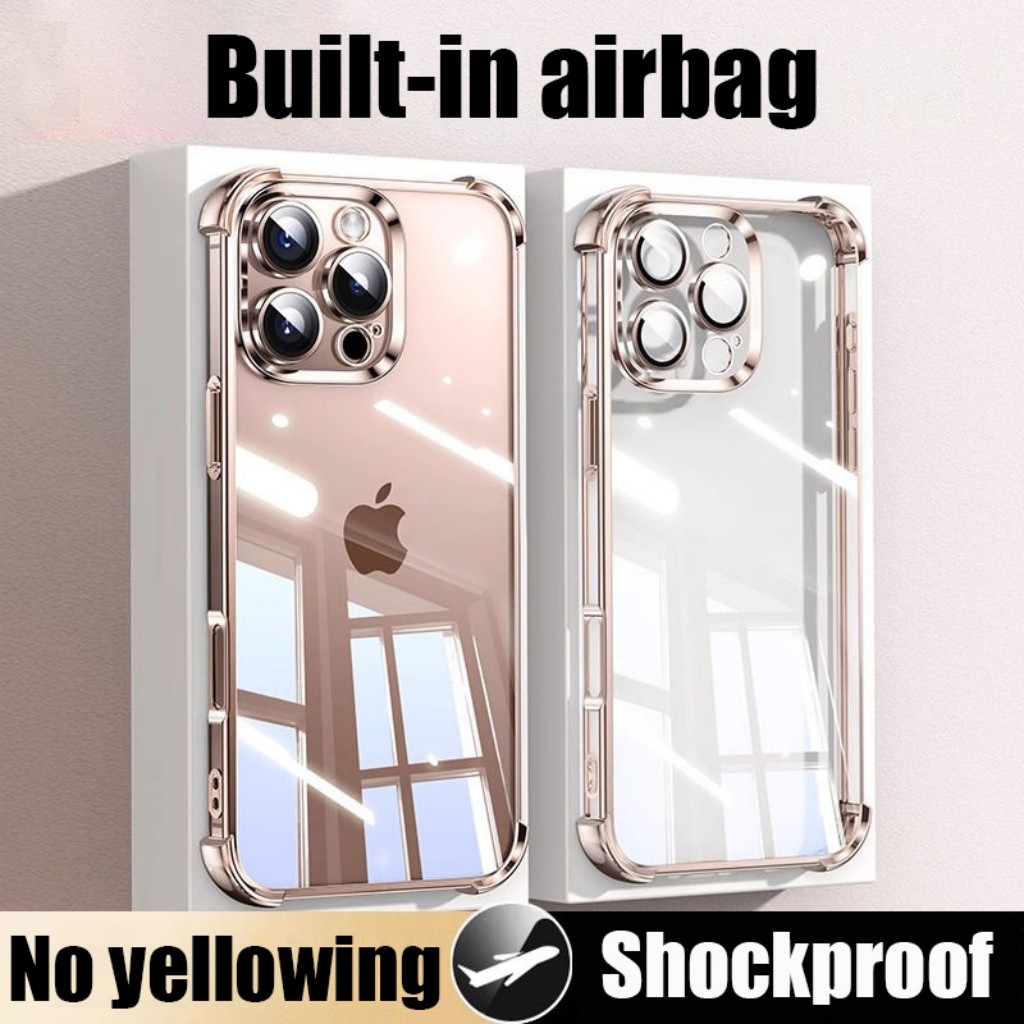New Casing Airbag Mewah Shockproof Transparan 15pro Hard Case 14pro Plated Phone Case Untuk iPhone  