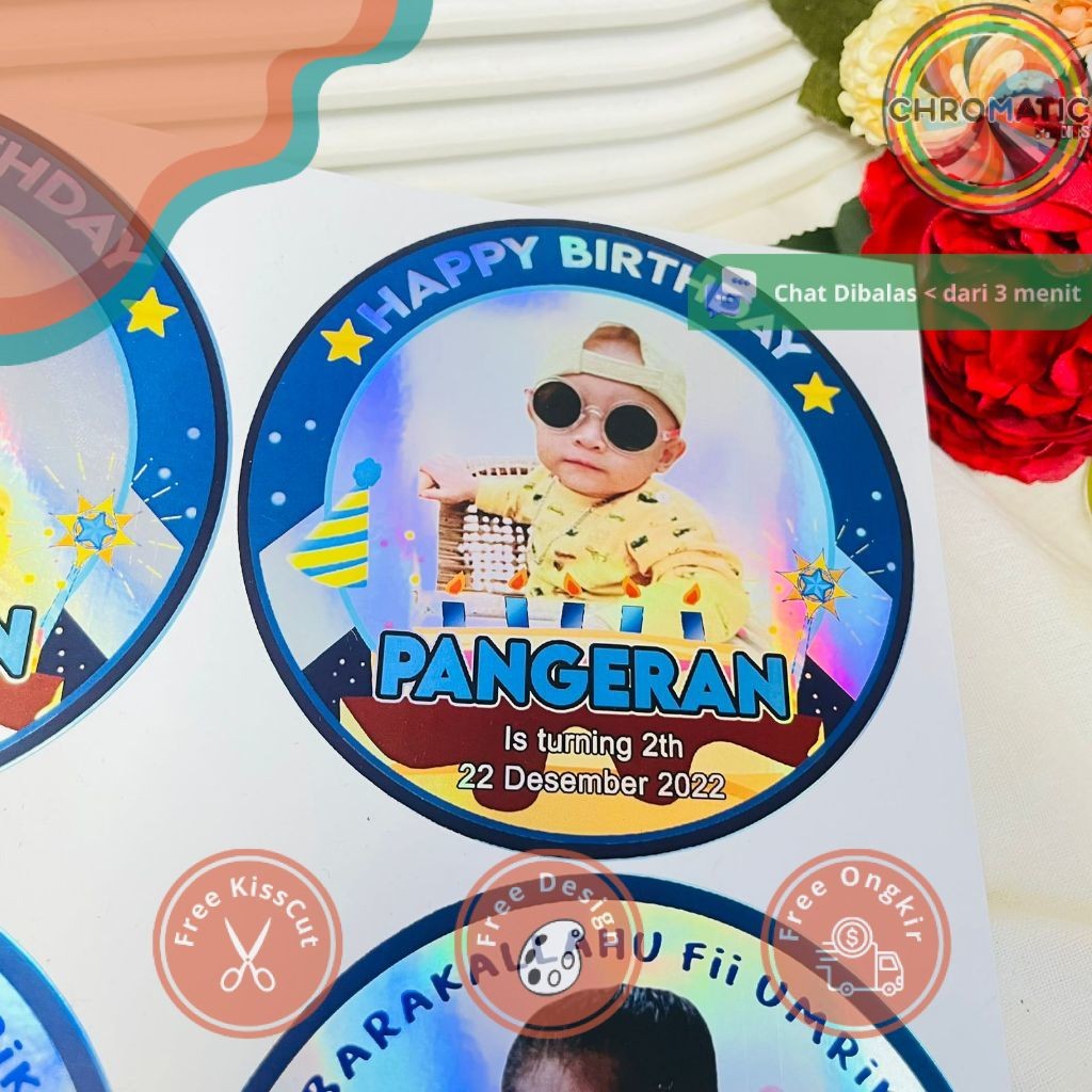 

chromatic Sticker Bulat Hologram Ulang Tahun Stiker Label Undangan Happy Birthday Kecil Free Desain