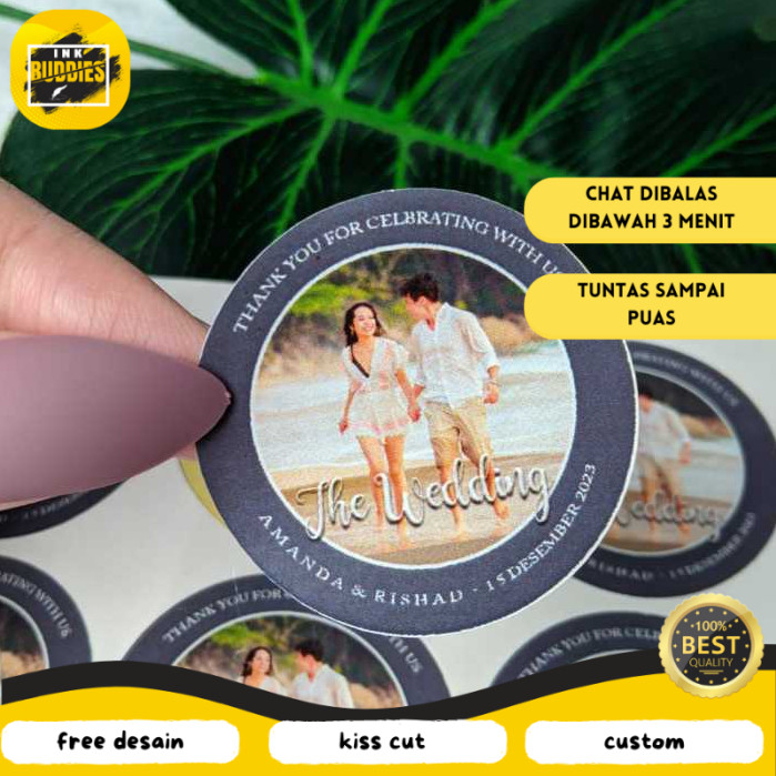 

INB 9-15 Print Sticker Wedding Souvenir Stiker Bulat Chromo Custom Ucapan Nikah Free Desain