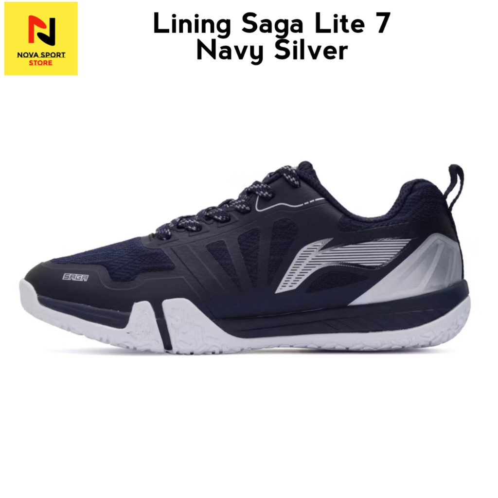 Sepatu Badminton Lining Saga Lite 7 Navy Silver