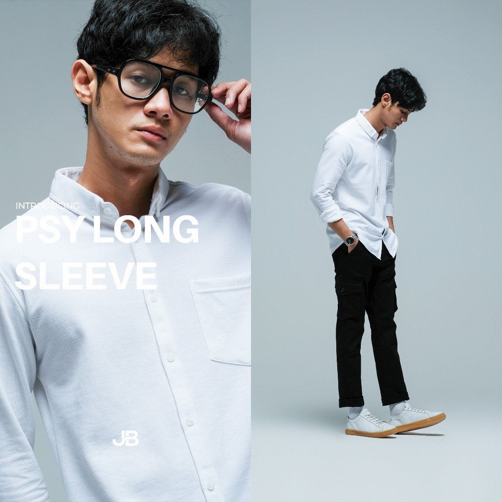 JB - PSY Long Sleeve White - Kemeja Lengan Panjang Pria