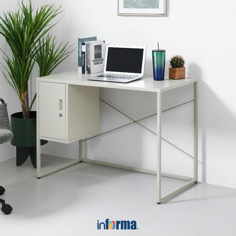 Informa Lynd Meja Kantor Metal - Krem Beige Office Table Furnitur Kantor Meja Kerja Belajar Serbagun