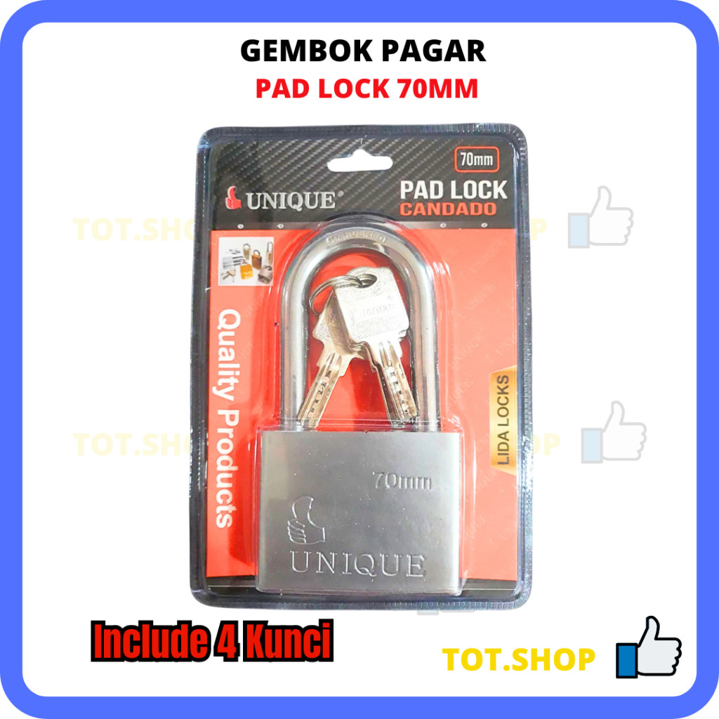 (70MM) GEMBOK BESAR LEHER PANJANG Gembok Pagar Pad Lock Gembok Besi Putih Anti Maling Kunci Gembok 7
