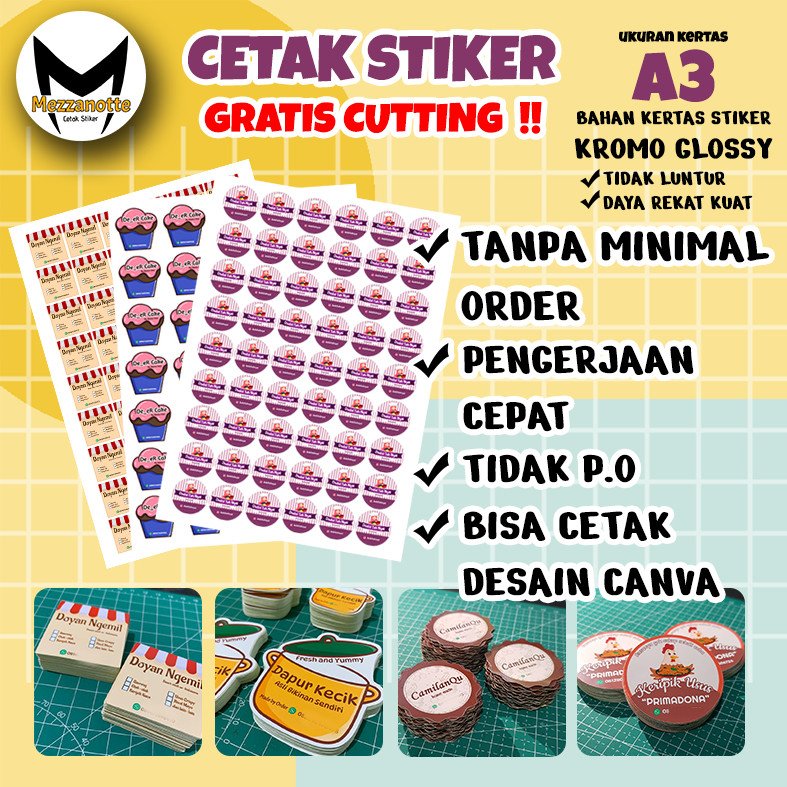 

PROMO AMBYAR [TIDAK PO] Cetak Stiker (TANPA MINIMAL ORDER) CUSTOM Label Kemasan Print & Cutting Stiker Kromo A3 TERMURAH