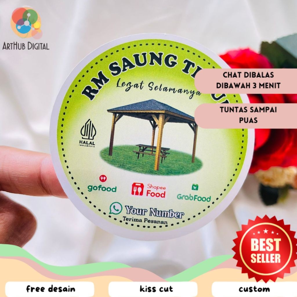 

AHD 9-15 Sticker Print Label Rumah Makan Free Desain Custom Nama Brand Restoran Stiker Chromo Murah