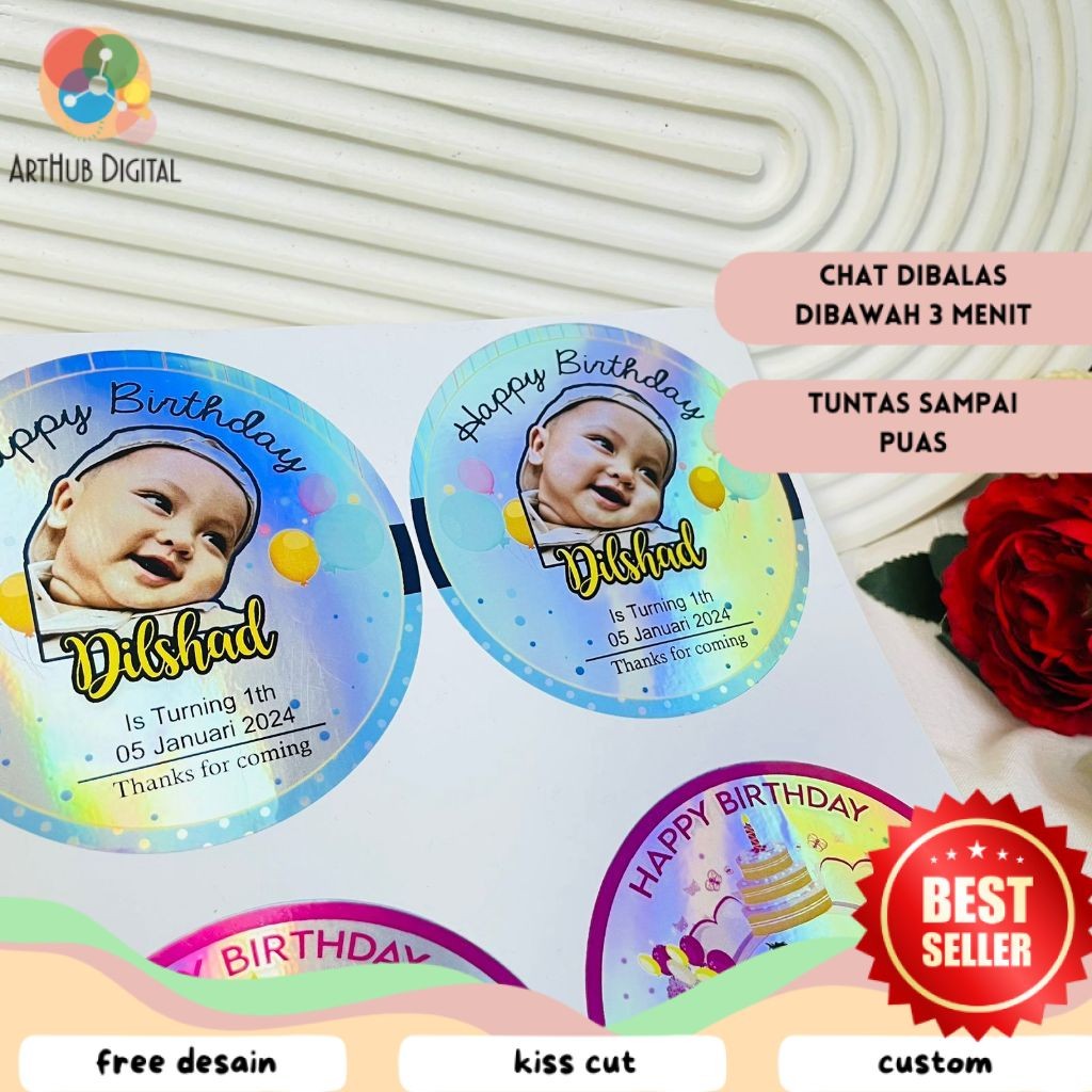 

AHD 2-4 Sticker Undangan Ulang Tahun Anak Label Stiker Happy Birthday Bahan Hologram Anti Air
