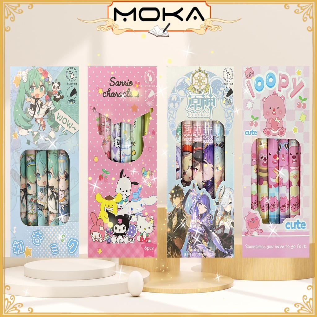 

MOKA PULPEN GEL MEKANIK 1 SET ISI 6 PCS MOTIF KARAKTER , ANIME DAN GAME GENSHIN IMPACT MKP26