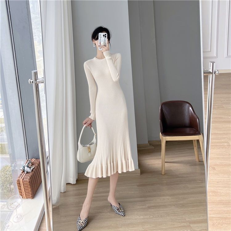 dress tangan panjang ruffle dres rajut ruffle dress dress rajut wanita dress rajut panjang dres raju