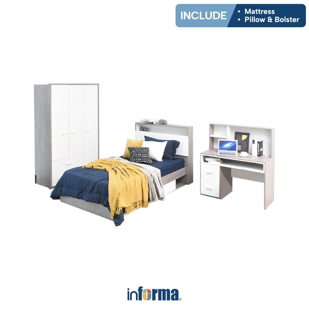 Informa 120X200 cm Blaire Set Kamar Tidur Dengan Lemari 3 Pintu Set Bedroom Furniture Kamar Tidur Se