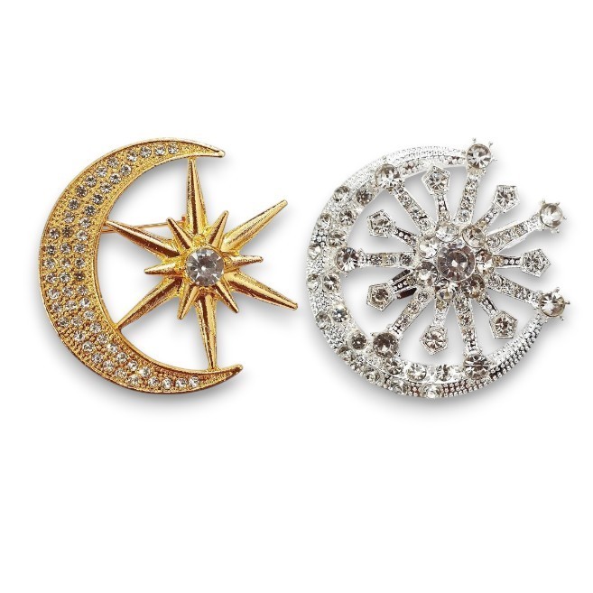 Bros Dada Hijab Muslim Melayu/Bros Bulan Bintang Tanjak Bulan Sabit/Aksesoris Muslim Mewah