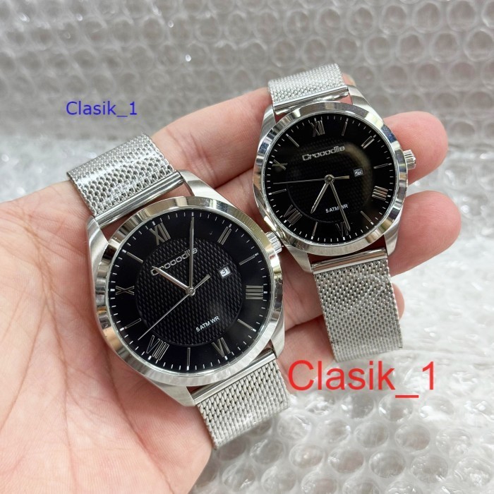 Original 100 Crocodile CM-002A41B CF-002A41B Jam Tangan Couple Analog  CM002 CF002 Garansi Resmi