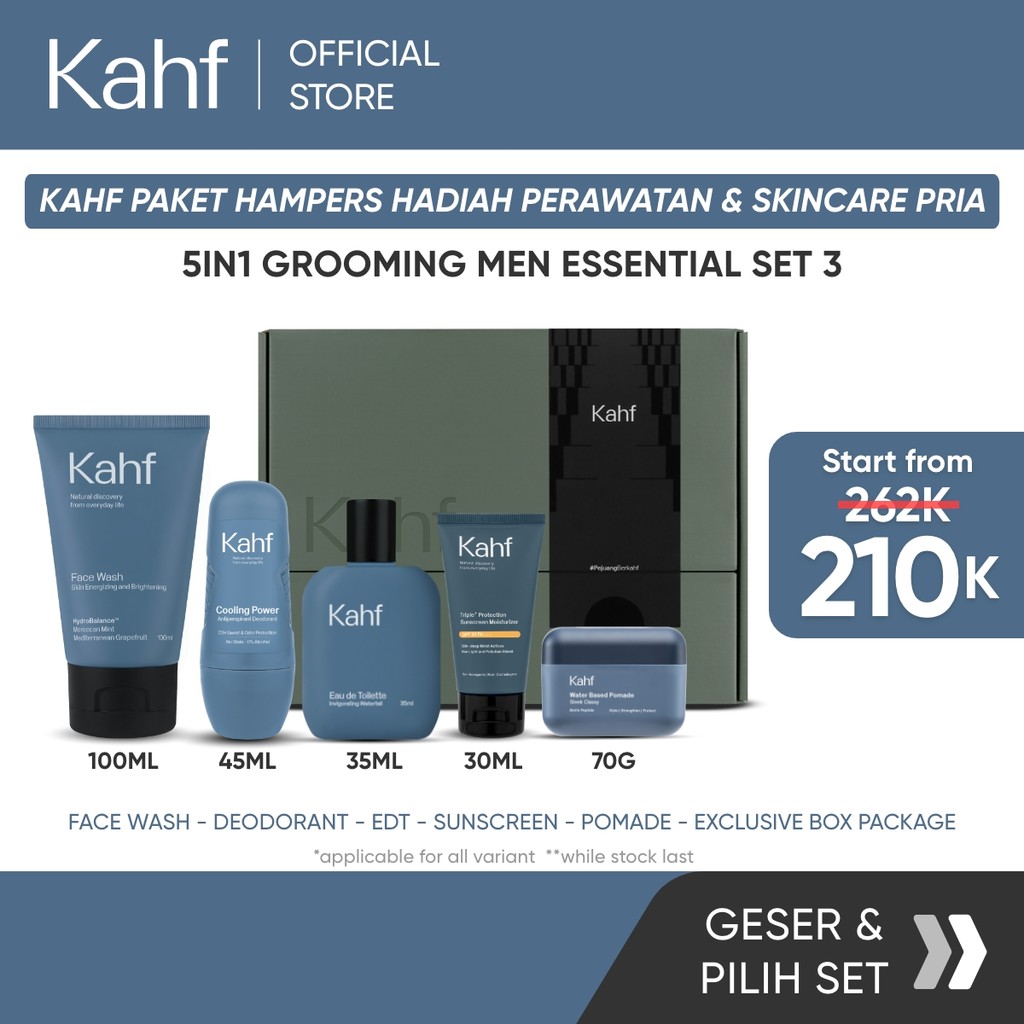 [FREE EXCLUSIVE BOX FOR GIFT] Kahf 5in1 Grooming Men Essential Set 3 (Face Wash, Deodorant, Sunscree