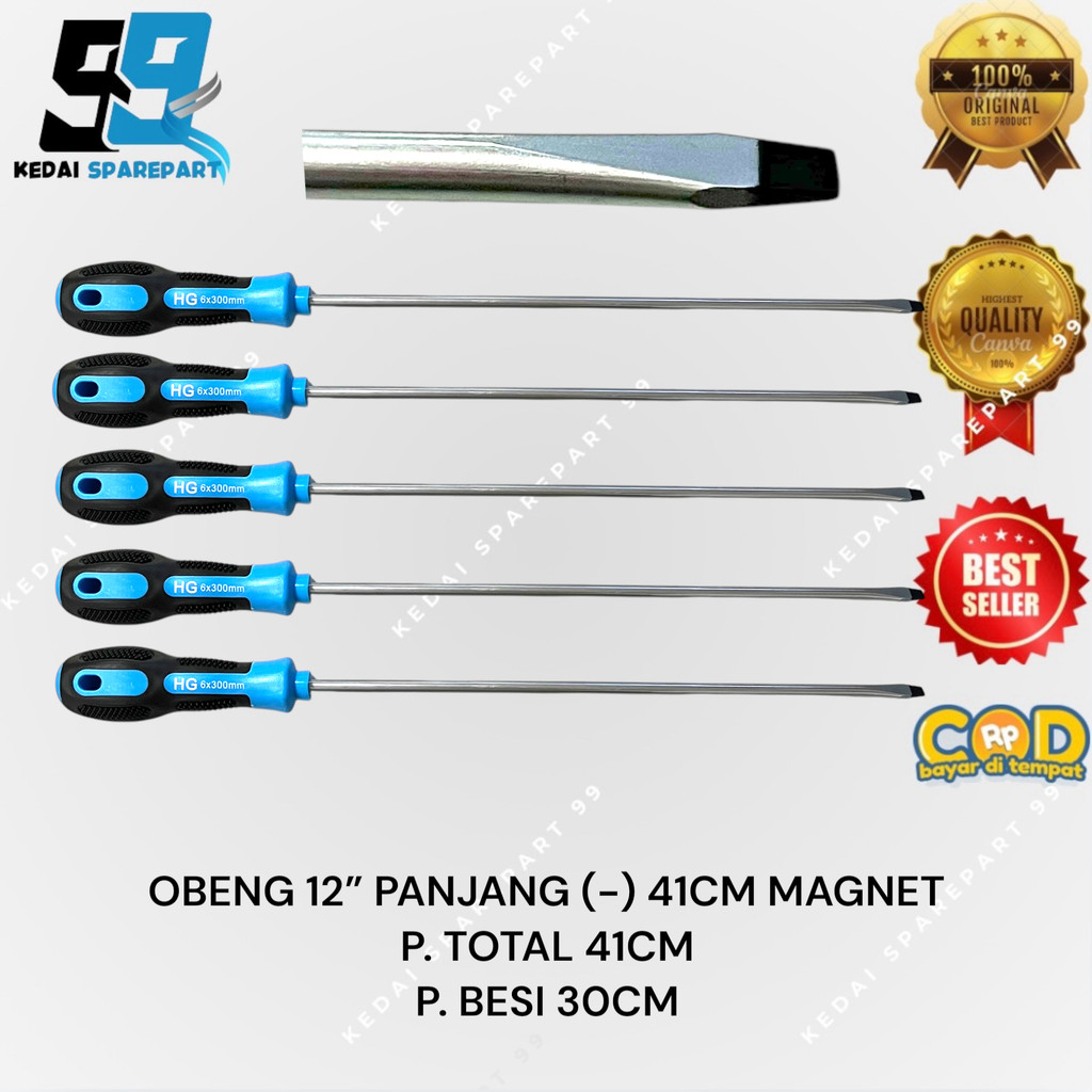 OBENG PANJANG MAGNET MINUS (-) GAGANG KARET 12 INCH BIRU