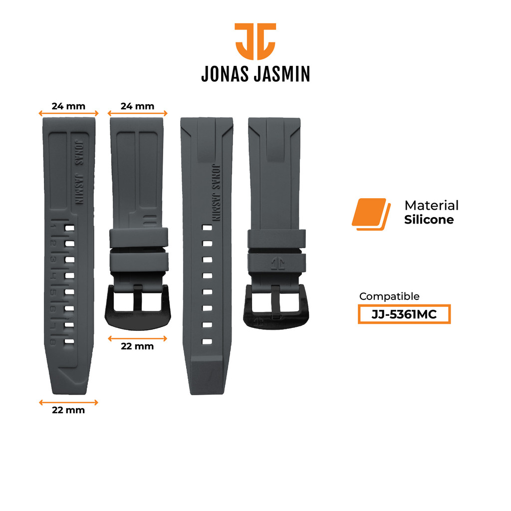 Jonas Jasmin - Tali Silicone Jam Tangan JJ-5361MC - Pengait Stainless Steel