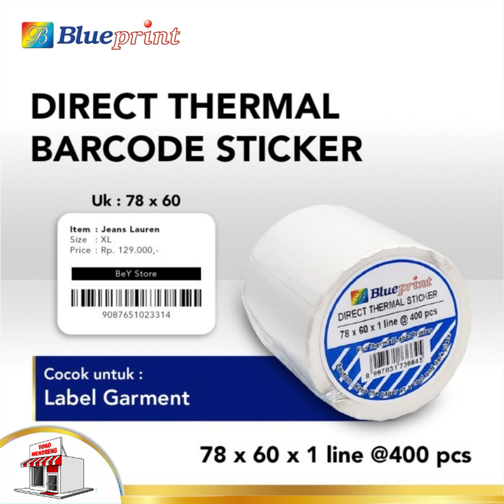

Direct Thermal Sticker Label 78 x 60 mm isi 400 Blueprint Stiker Barcode 78x60 Tempelan Berperekat