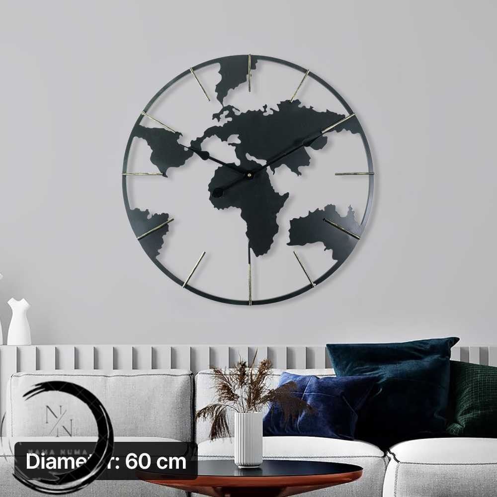 OUGWA Jam Dinding Besar Globe Design Iron Silent Movement 60cm - OG-55