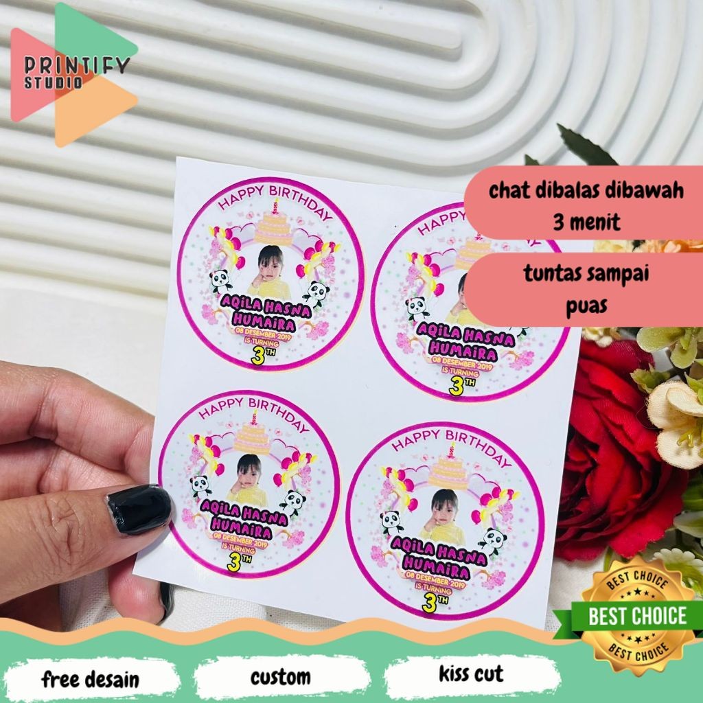 

Printify 9-15 Sticker Ulang Tahun Anak Vinyl Anti Air Stiker Label Undangan Happy Birthday Uk.Besar