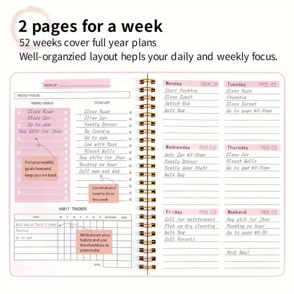 

2025 Tree Pattern Spiral Bound Weekly Planner & Notebook & Schedule Organizer, Stationery For Office & School & Study, Plan Book
