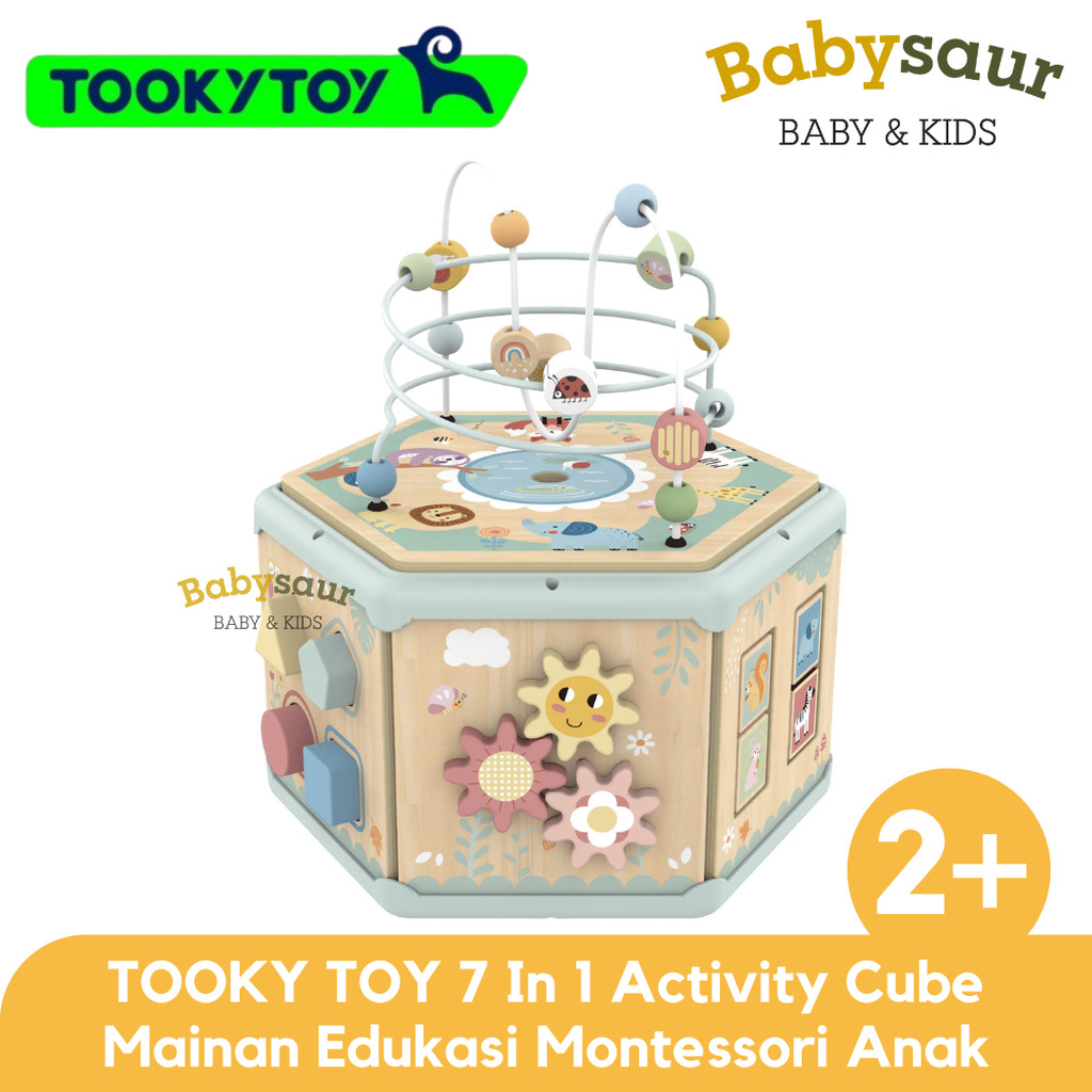 TOOKY TOY 7 In 1 Activity Cube Wooden Toys Mainan Edukasi Montessori Anak Perempuan Laki Laki 2 Tahu