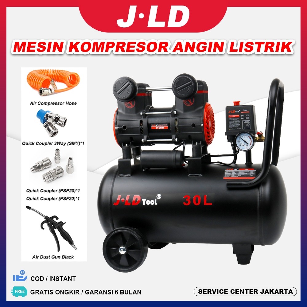 JLD Mesin Kompresor Angin Listrik 0.8HP Kompresor listrik 30L compressor jld Oilless