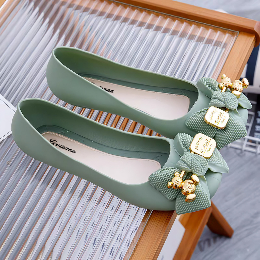 Sepatu Flat Shoes Wanita Hak Sepatu Bahan Jelly Mules Hak Tahu Sepatu Kerja  TG1597