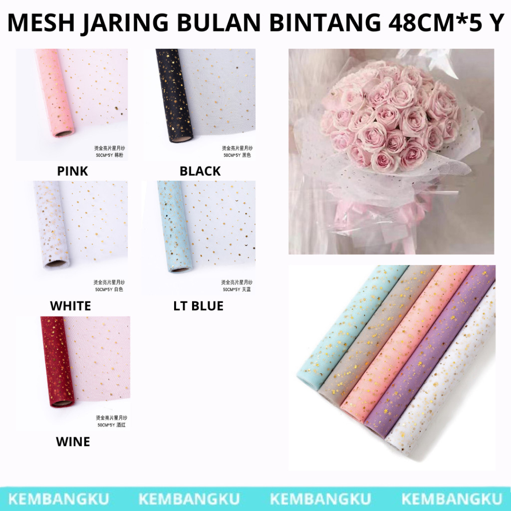 

(ROLL) Mesh /Jaring Buket Motif Bulan Bintang 48 cm x 5 yard