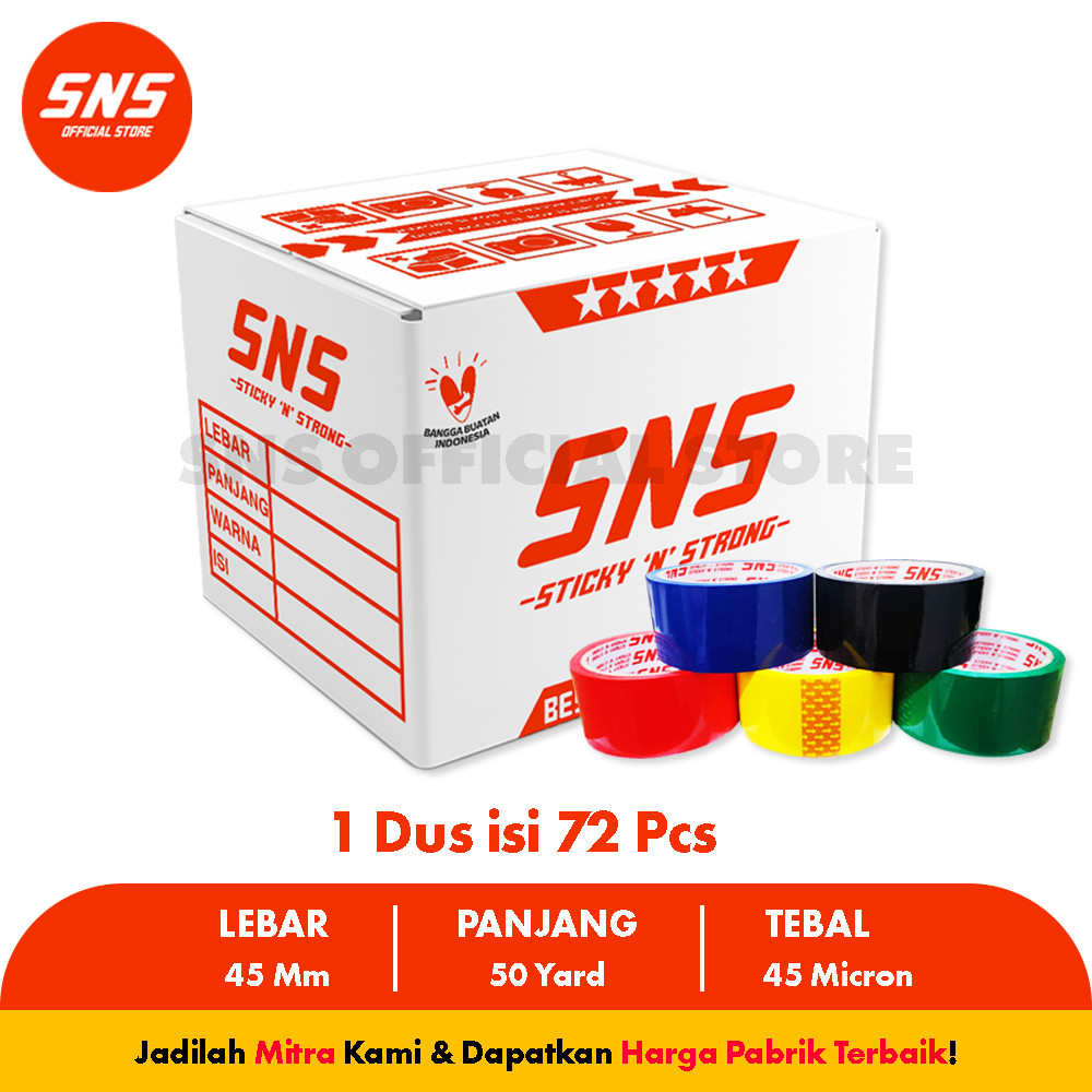 

(1 DUS / KARTON ) Lakban Warna Merah/Kuning/Hijau/Biru/Hitam 50 Yard x 45 mm - RAJA PACKING INDONESIA (KARGO)