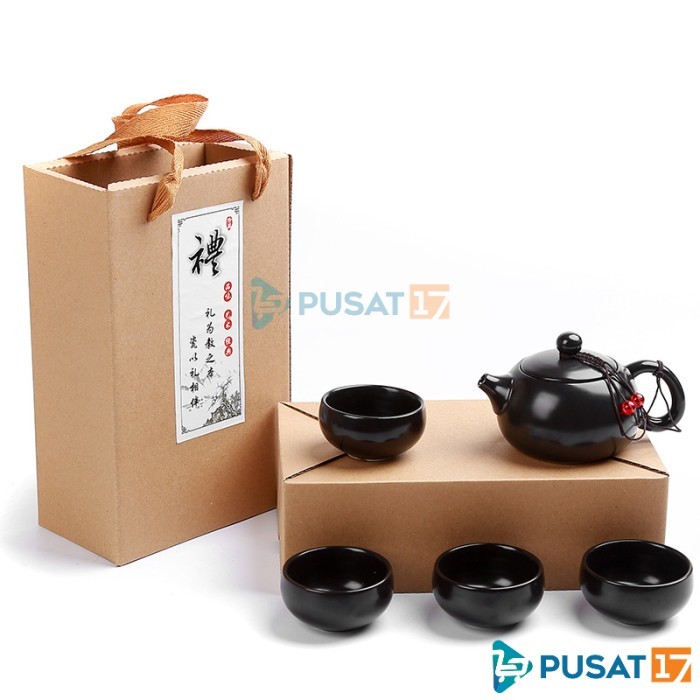 

✔D.Bsyo✔ - TERBARU CHINESE TEA POT SET CERAMIC 4 CUP TEKO TEH CHINA 4 CANGKIR KERAMIK SET - Hitam