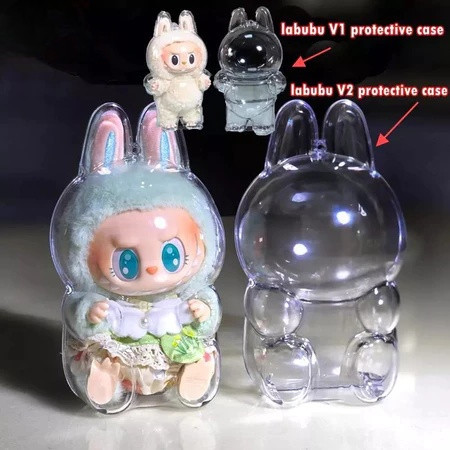 [Tidak Ada Boneka]Kotak Akrilik Pelindung Labubu V1/V2 Kotak Organizer Boneka Portabel Transparan Ta