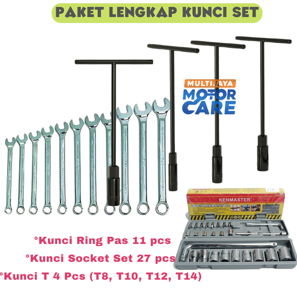 PAKET LENGKAP Kunci Set Ring Pas Kunci Sock SET Kunci T 8 10 12 14 mm TERLENGKAP