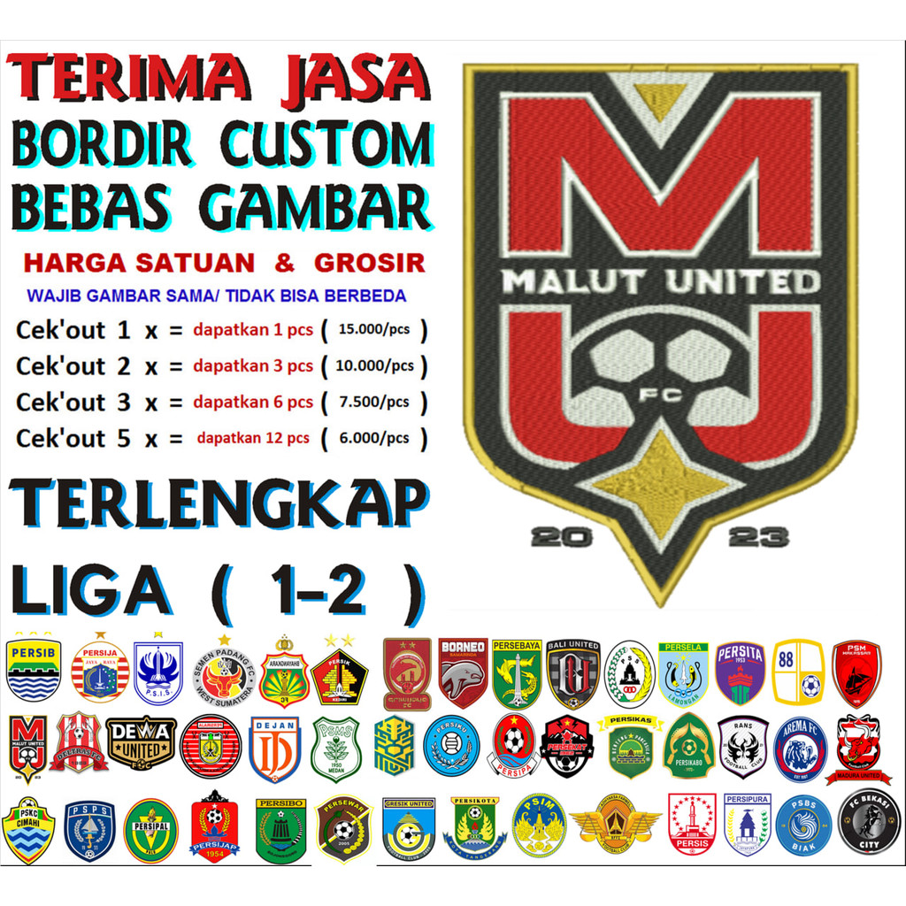 MALUT UNITED PATCH BORDIR BET LOGO/EMBLEM BRI LIGA 1 & 2 LENGKAP