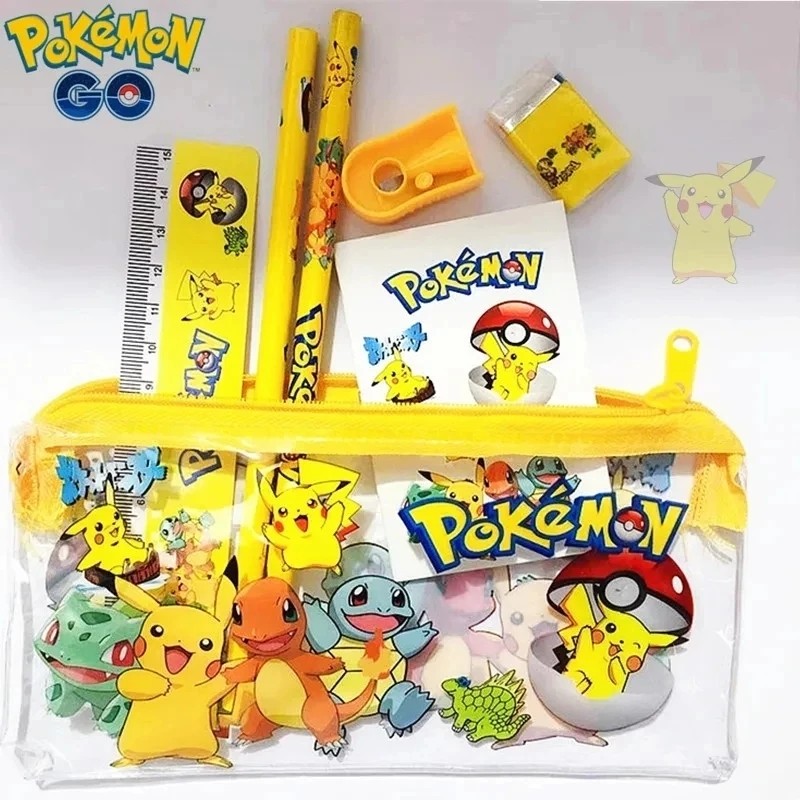 

New Pokemon Pika u Anime Figure Student Pencil Box Stationery Set Cartoon Pencil Ruler Eraser Pencil Sharpener Toys Gift