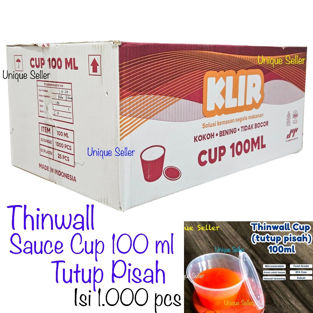 [1Dus] Thinwall Cup Puding 100 ml Tutup Pisah KLIR isi 1.000 pcs / Thinwall Sauce Cup 100 ml / Tempa